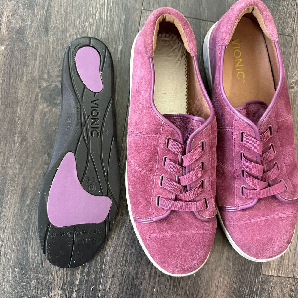 Vionic Slip-On Sneakers Jean Suede Magenta Berry Purple Orthotic Shoes Size 9.5 - Picture 7 of 10